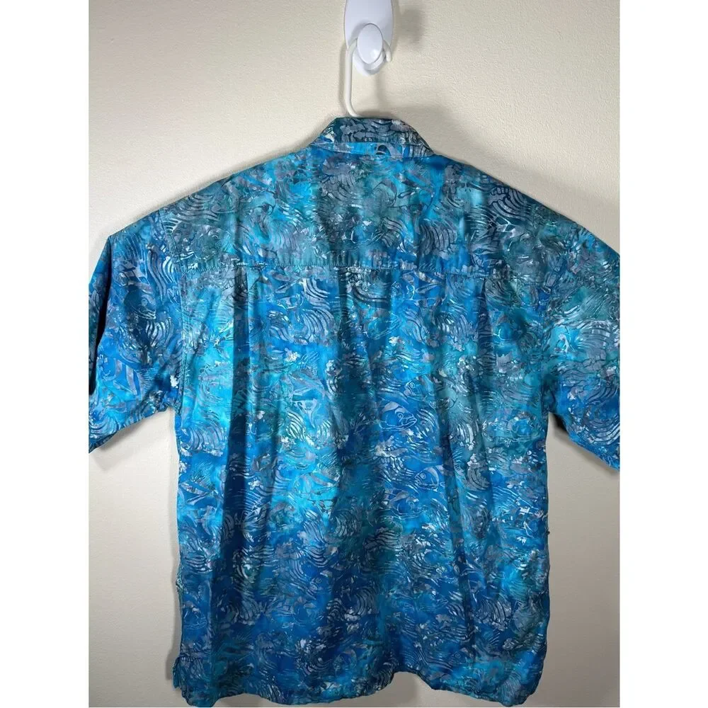 Johari West Button Up Mens XL Blue Fish Short Sleeve